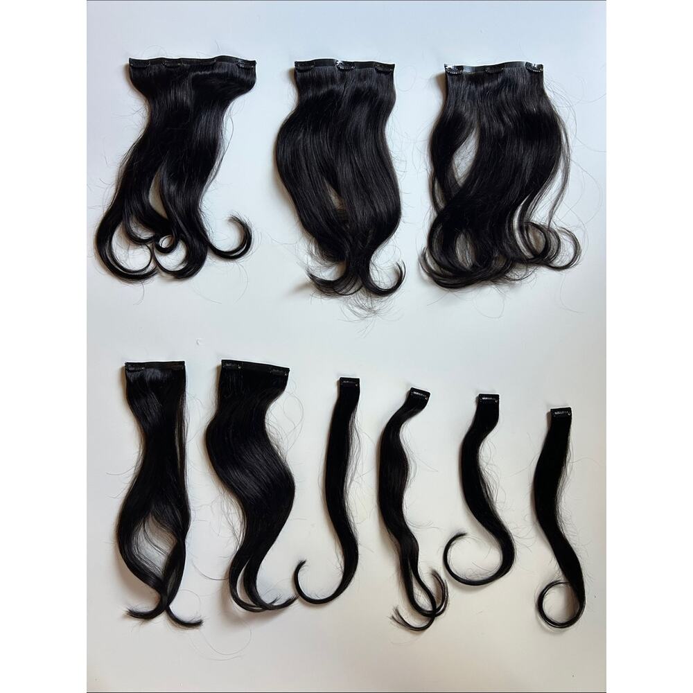 Luxy Seamless Clip In Hair Extensions 16” Inch 140g 1B Off Black Remy Human Hair - Picture 7 of 16